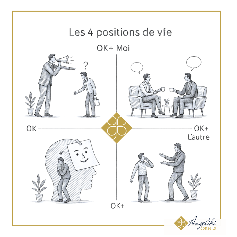 Schéma des 4 positions de vie de l'analyse transactionnelle.
