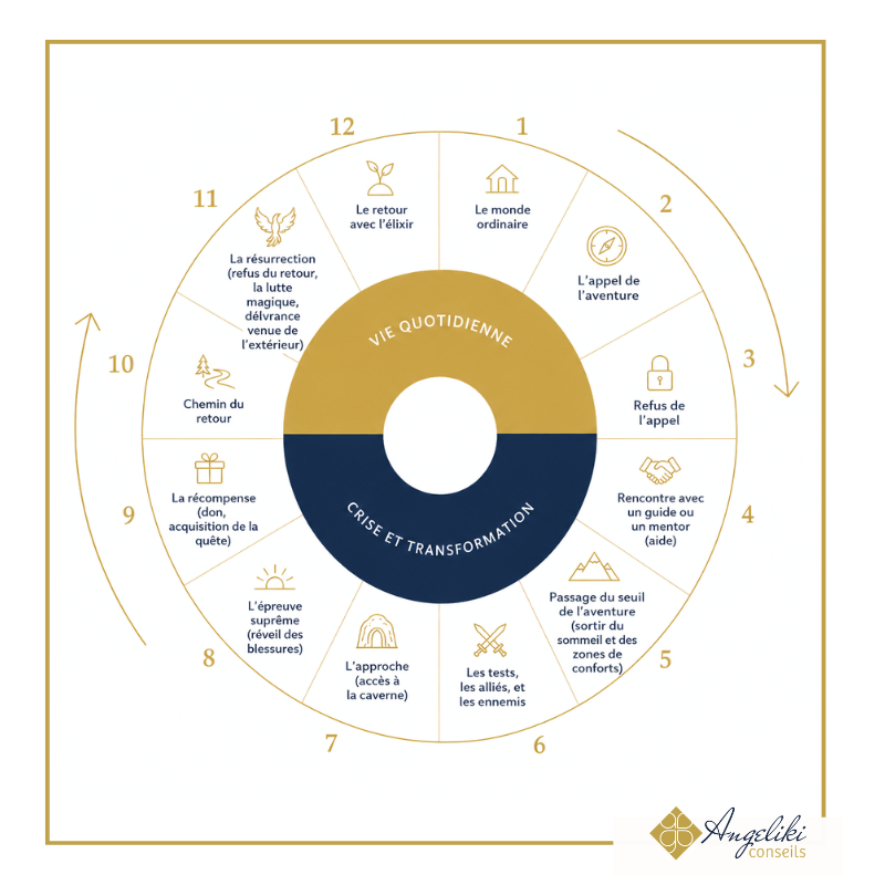Parcours du voyage du héros lors d'une transition professionnelle