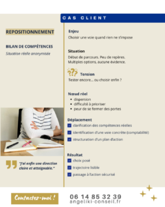 Cas client – bilan de compétences pour choisir entre plusieurs orientations professionnelles